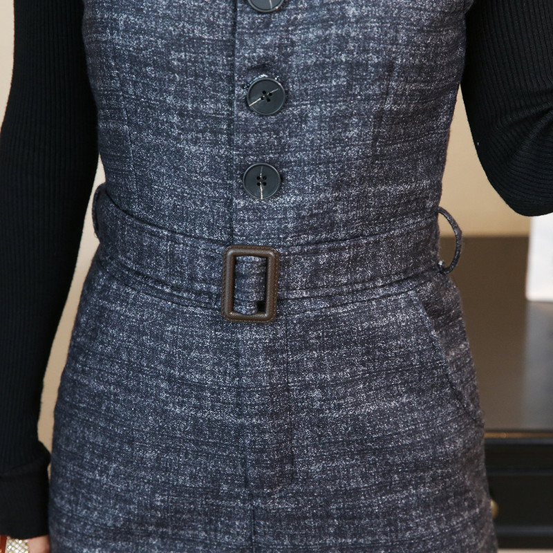 Dámske overaly, vlnené zimné jednodielne overaly, široké nohavice, dámske overaly s okrúhlym výstrihom, kockované opasky, voľné dámske overaly