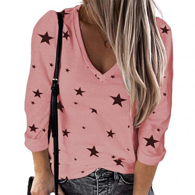 Ženska majica s printom digitalnih zvijezda, modna ležerna gornja bluza s V-izrezom i dugim rukavima