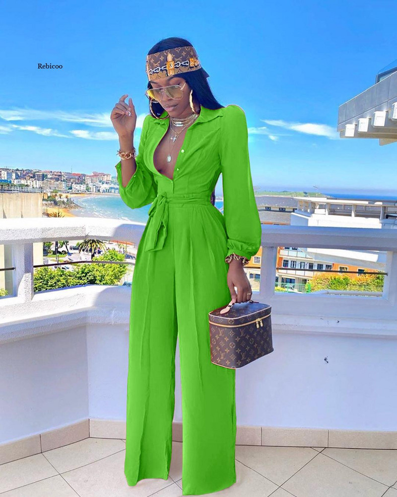 Ženski kombinezoni s dugim rukavima s otvorenim ovratnikom i remenom Široki kombinezoni za nogavice Chic Jednobojna obična košulja Oversize kombinezoni Ulična odjeća Novo