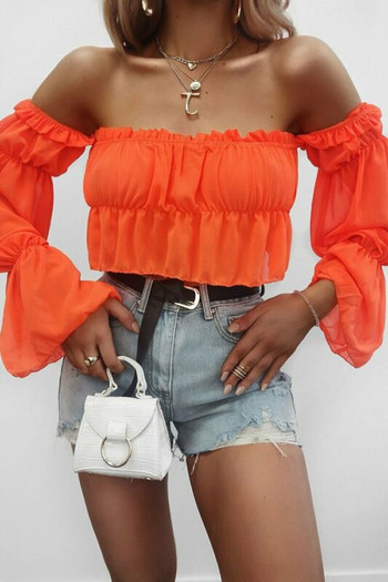 Γυναικείες μπλούζες 2020 New Off Shoulder Sheer Mesh Puff Μακρυμάνικο Πουκάμισο Γραφείου Μπλούζα Μπλούζα Μπλούζα Casual Tops Plus Size Blusas Femininas