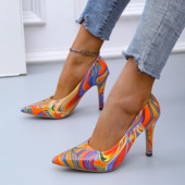2022 Ανοιξιάτικα και Φθινοπωρινά Μόδα Graffiti Παπούτσια με ρηχό στόμα με μυτερά πολύχρωμα, ευέλικτα γυναικεία ψηλοτάκουνα παπούτσια μονό