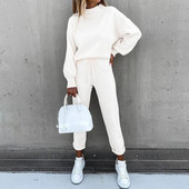 2 buc/set femei trening largi jumatate turtleneck dama top pantaloni set imbracaminte sport cu cordon hanorac pantaloni de trening costum pentru jogging