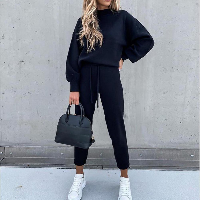 2 buc/set femei trening largi jumatate turtleneck dama top pantaloni set imbracaminte sport cu cordon hanorac pantaloni de trening costum pentru jogging