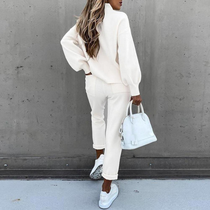 2 buc/set femei trening largi jumatate turtleneck dama top pantaloni set imbracaminte sport cu cordon hanorac pantaloni de trening costum pentru jogging