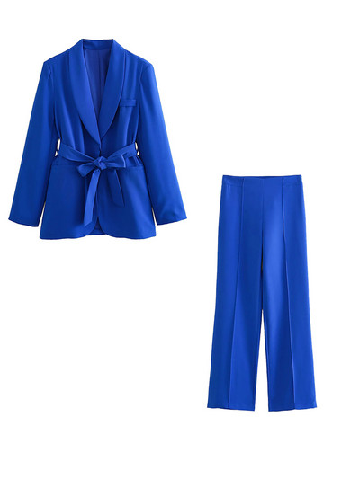 Costum pentru femei, subțire, cu un singur buton, cu mânecă lungă, costum portocaliu, pantaloni casual, culoare pură, cu talie înaltă, pantaloni largi, set de costum