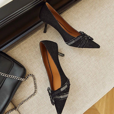 Marka Ženske kaubojske cipele s visokom potpeticom Seksi plitke sandale za zabavu, modne jesenske 2023., nove cipele sa šiljatim vrhovima, salonke Bottine Femme