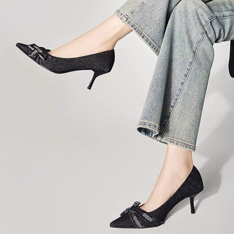 Marka Ženske kaubojske cipele s visokom potpeticom Seksi plitke sandale za zabavu, modne jesenske 2023., nove cipele sa šiljatim vrhovima, salonke Bottine Femme