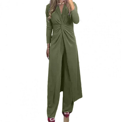 Ženska odjeća Hlače širokih nogavica s V-izrezom i širokim nogavicama Ženski dvodijelni set Elegantni ženski komplet hlača na uvijanje Ženski modni komplet