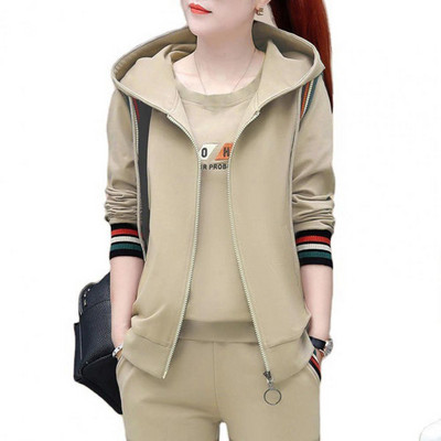 3 τμχ/Σετ Γυναικεία αθλητική φόρμα αμάνικο παλτό με κουκούλα και στρογγυλή λαιμόκοψη Γιλέκο παντελόνι σετ εκτύπωσης Φαρδιά ζεστή φόρμα γυναικεία καθημερινή χρήση