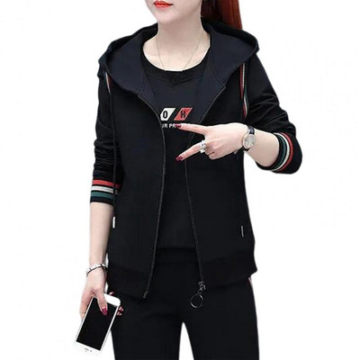 3 τμχ/Σετ Γυναικεία αθλητική φόρμα αμάνικο παλτό με κουκούλα και στρογγυλή λαιμόκοψη Γιλέκο παντελόνι σετ εκτύπωσης Φαρδιά ζεστή φόρμα γυναικεία καθημερινή χρήση