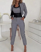 Set de 3 piese pentru femei la modă, cu imprimeu cu picior de gală, cu jachetă cu fermoar și pantaloni creion Y2k