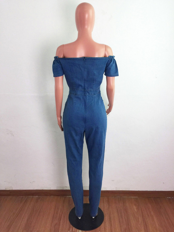 Ljetni kombinezoni s trapericama Seksi ženske hlače s kosim izrezom uz tijelo Ležeran plavi traper kombinezon s olovkom