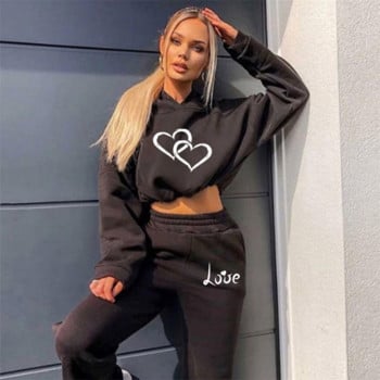 2023 Hot Sale Funny Love Heart αθλητική Γυναικεία φόρμα Fleece Hoodies Casual αθλητικό σετ Παντελόνι πουλόβερ με μακριά μανίκια Αθλητικά ρούχα