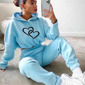 2023 Hot Sale Funny Love Heart αθλητική Γυναικεία φόρμα Fleece Hoodies Casual αθλητικό σετ Παντελόνι πουλόβερ με μακριά μανίκια Αθλητικά ρούχα