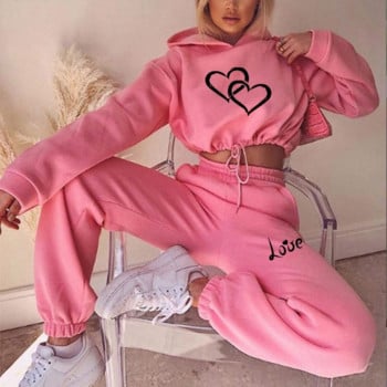 2023 Hot Sale Funny Love Heart αθλητική Γυναικεία φόρμα Fleece Hoodies Casual αθλητικό σετ Παντελόνι πουλόβερ με μακριά μανίκια Αθλητικά ρούχα