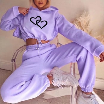 2023 Hot Sale Funny Love Heart αθλητική Γυναικεία φόρμα Fleece Hoodies Casual αθλητικό σετ Παντελόνι πουλόβερ με μακριά μανίκια Αθλητικά ρούχα