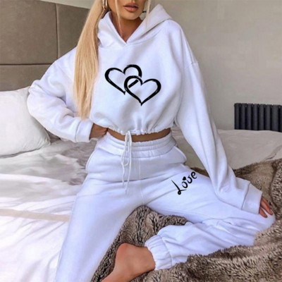 2023 Hot Sale Trenirka Funny Love Heart Žensko odijelo Fleece Hoodies Ležerni sportski set Pulover dugih rukava Hlače Sportska odjeća