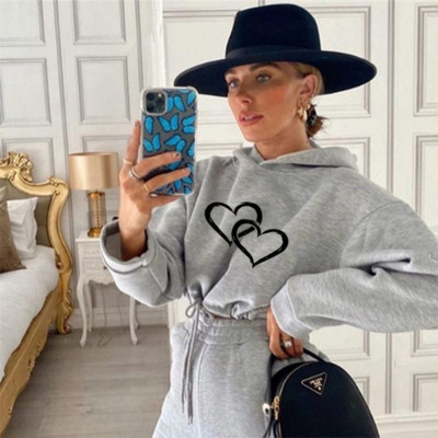2023 Hot Sale Trenirka Funny Love Heart Žensko odijelo Fleece Hoodies Ležerni sportski set Pulover dugih rukava Hlače Sportska odjeća
