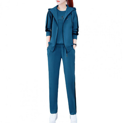 3Pcs Ženska sportska odjeća dugih rukava Održava toplinu Ležerni jesenski set od tri dijela s printom slova Ženska odjeća Komplet trenirki