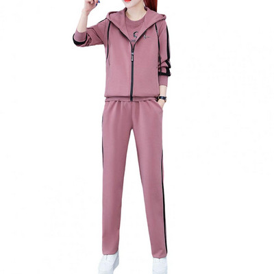 3Pcs Ženska sportska odjeća dugih rukava Održava toplinu Ležerni jesenski set od tri dijela s printom slova Ženska odjeća Komplet trenirki