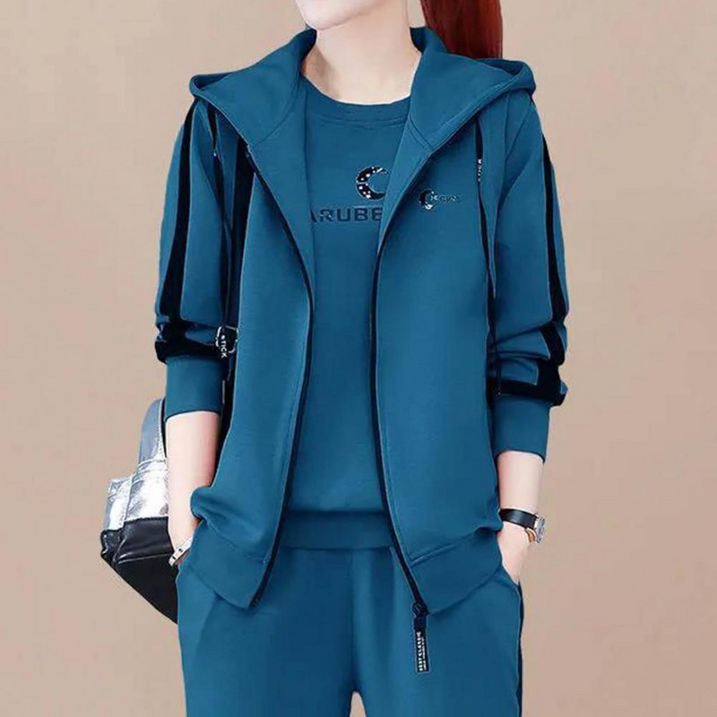 3Pcs Ženska sportska odjeća dugih rukava Održava toplinu Ležerni jesenski set od tri dijela s printom slova Ženska odjeća Komplet trenirki