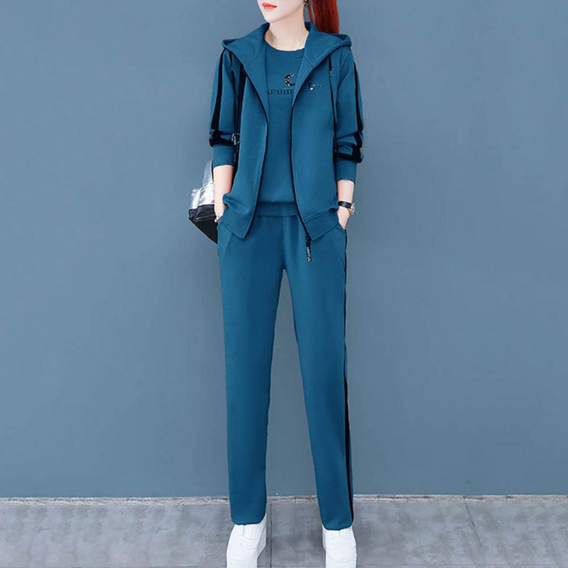 3Pcs Ženska sportska odjeća dugih rukava Održava toplinu Ležerni jesenski set od tri dijela s printom slova Ženska odjeća Komplet trenirki