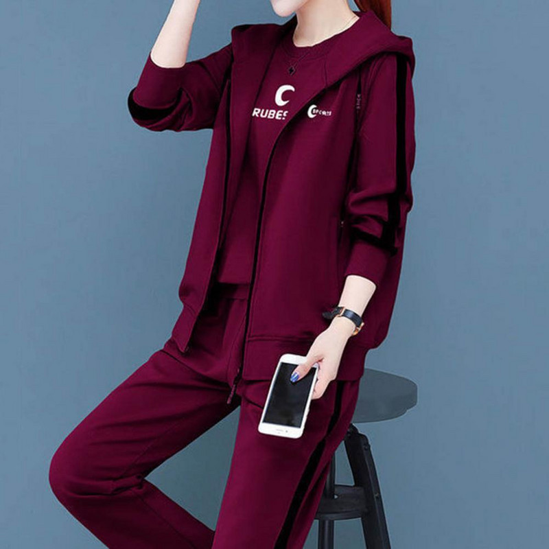 3Pcs Ženska sportska odjeća dugih rukava Održava toplinu Ležerni jesenski set od tri dijela s printom slova Ženska odjeća Komplet trenirki