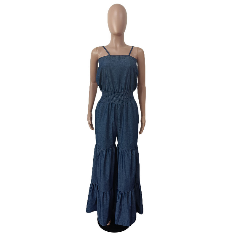 Traper kombinezon širokih nogavica Seksi ženske naramenice Elegantne traperice Klub kombinezoni Hlače