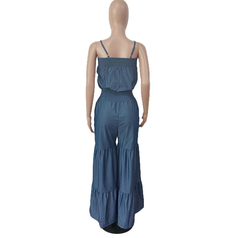 Traper kombinezon širokih nogavica Seksi ženske naramenice Elegantne traperice Klub kombinezoni Hlače