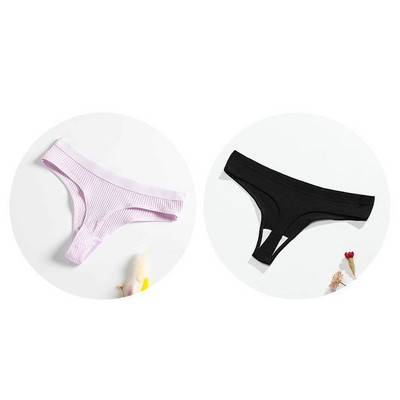 Gaćice s uzicom od 2 komada Pamučne ženske seksi gaćice Ženske rebraste tange Jednobojne Bikini gaćice s niskim strukom Donje rublje velikih veličina