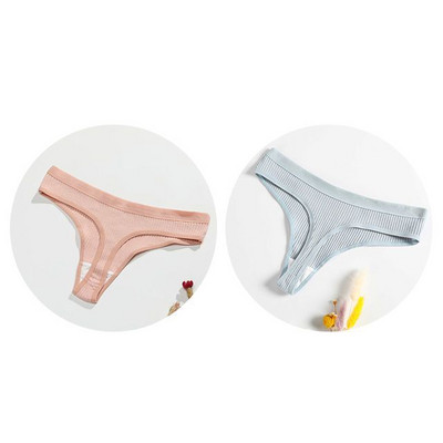 Gaćice s uzicom od 2 komada Pamučne ženske seksi gaćice Ženske rebraste tange Jednobojne Bikini gaćice s niskim strukom Donje rublje velikih veličina