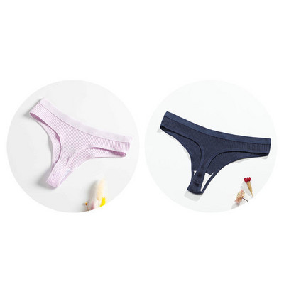 Gaćice s uzicom od 2 komada Pamučne ženske seksi gaćice Ženske rebraste tange Jednobojne Bikini gaćice s niskim strukom Donje rublje velikih veličina