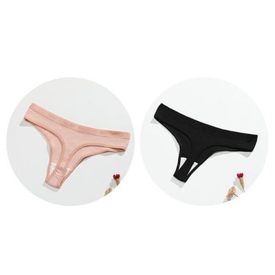 Gaćice s uzicom od 2 komada Pamučne ženske seksi gaćice Ženske rebraste tange Jednobojne Bikini gaćice s niskim strukom Donje rublje velikih veličina