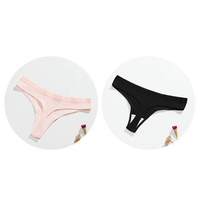 Gaćice s uzicom od 2 komada Pamučne ženske seksi gaćice Ženske rebraste tange Jednobojne Bikini gaćice s niskim strukom Donje rublje velikih veličina