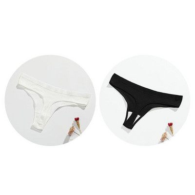 Gaćice s uzicom od 2 komada Pamučne ženske seksi gaćice Ženske rebraste tange Jednobojne Bikini gaćice s niskim strukom Donje rublje velikih veličina