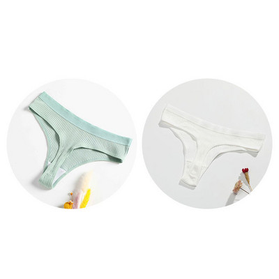 Gaćice s uzicom od 2 komada Pamučne ženske seksi gaćice Ženske rebraste tange Jednobojne Bikini gaćice s niskim strukom Donje rublje velikih veličina