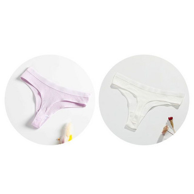 Gaćice s uzicom od 2 komada Pamučne ženske seksi gaćice Ženske rebraste tange Jednobojne Bikini gaćice s niskim strukom Donje rublje velikih veličina