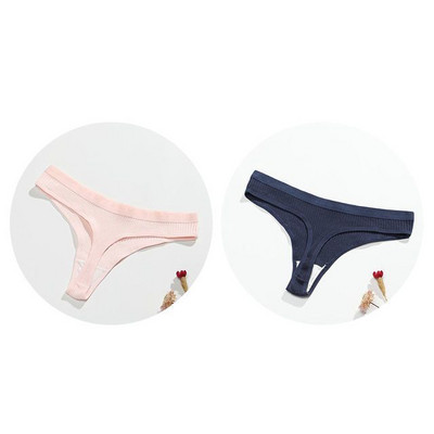 Gaćice s uzicom od 2 komada Pamučne ženske seksi gaćice Ženske rebraste tange Jednobojne Bikini gaćice s niskim strukom Donje rublje velikih veličina