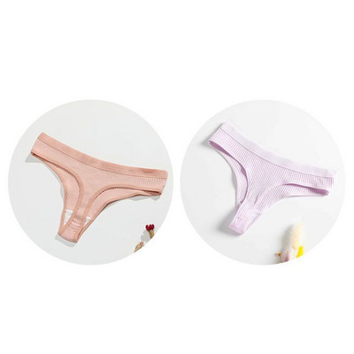 Gaćice s uzicom od 2 komada Pamučne ženske seksi gaćice Ženske rebraste tange Jednobojne Bikini gaćice s niskim strukom Donje rublje velikih veličina