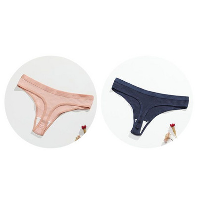 Gaćice s uzicom od 2 komada Pamučne ženske seksi gaćice Ženske rebraste tange Jednobojne Bikini gaćice s niskim strukom Donje rublje velikih veličina