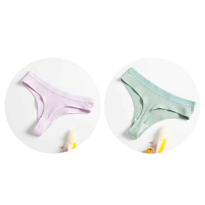 Gaćice s uzicom od 2 komada Pamučne ženske seksi gaćice Ženske rebraste tange Jednobojne Bikini gaćice s niskim strukom Donje rublje velikih veličina