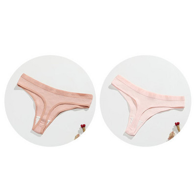 Gaćice s uzicom od 2 komada Pamučne ženske seksi gaćice Ženske rebraste tange Jednobojne Bikini gaćice s niskim strukom Donje rublje velikih veličina