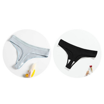 Gaćice s uzicom od 2 komada Pamučne ženske seksi gaćice Ženske rebraste tange Jednobojne Bikini gaćice s niskim strukom Donje rublje velikih veličina