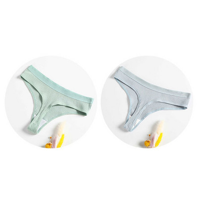 Gaćice s uzicom od 2 komada Pamučne ženske seksi gaćice Ženske rebraste tange Jednobojne Bikini gaćice s niskim strukom Donje rublje velikih veličina