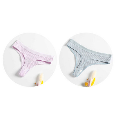 Gaćice s uzicom od 2 komada Pamučne ženske seksi gaćice Ženske rebraste tange Jednobojne Bikini gaćice s niskim strukom Donje rublje velikih veličina