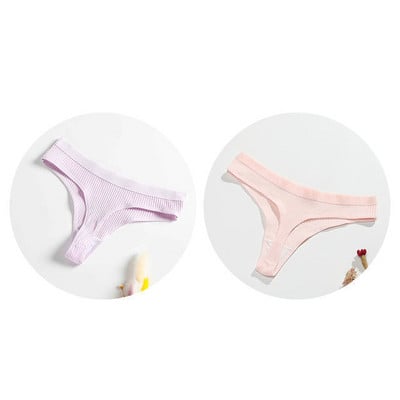 Gaćice s uzicom od 2 komada Pamučne ženske seksi gaćice Ženske rebraste tange Jednobojne Bikini gaćice s niskim strukom Donje rublje velikih veličina