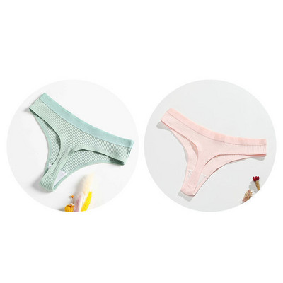 Gaćice s uzicom od 2 komada Pamučne ženske seksi gaćice Ženske rebraste tange Jednobojne Bikini gaćice s niskim strukom Donje rublje velikih veličina