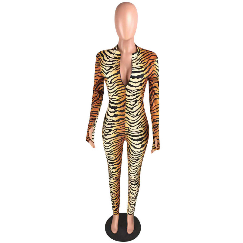 Kombinezonas su pieštuku Leopard Print Sexy Women V formos Bodycon Club kombinezonai Romper