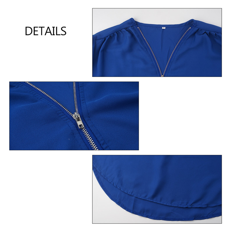 Bluze de damă cu mâneci lungi, cu decolteu în V, cu fermoar, de primăvară, vintage, de dimensiuni mari