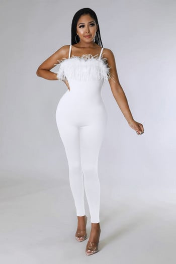 Beading Tassel Club Jumpsuit Σέξι γυναικεία σπαγγέτι λουράκι Skinny Feather Μολύβι φόρμες για πάρτι